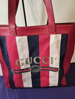 Gucci Logo Stripe Canvas Tote Bag